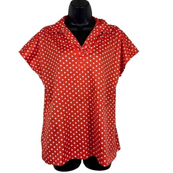 Vintage Teddi of California Polkadot Short Sleeve Collared V-neck Blouse Size M - Picture 1 of 7